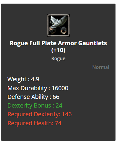+10 Rogue Full Plate Gaunlents