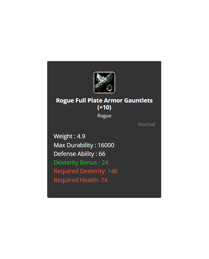 +10 Rogue Full Plate Gaunlents