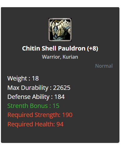 +8 Warrior Shell Set