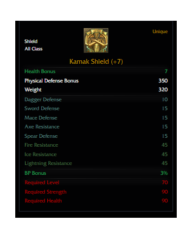 +7 Karnak Shield ( Rogue Def %5 Rünlü )