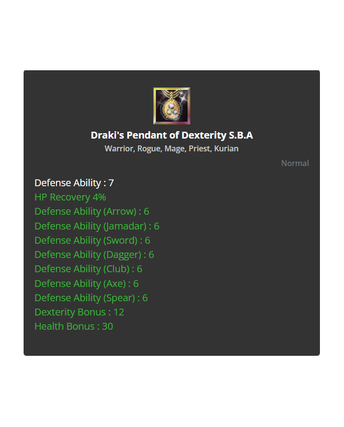 Draki's Pendant of Dexterity Draki-S.B.A