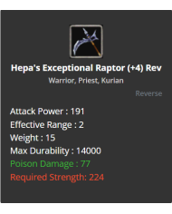 Hepa's Exceptional Raptor
 +-4 Reverse